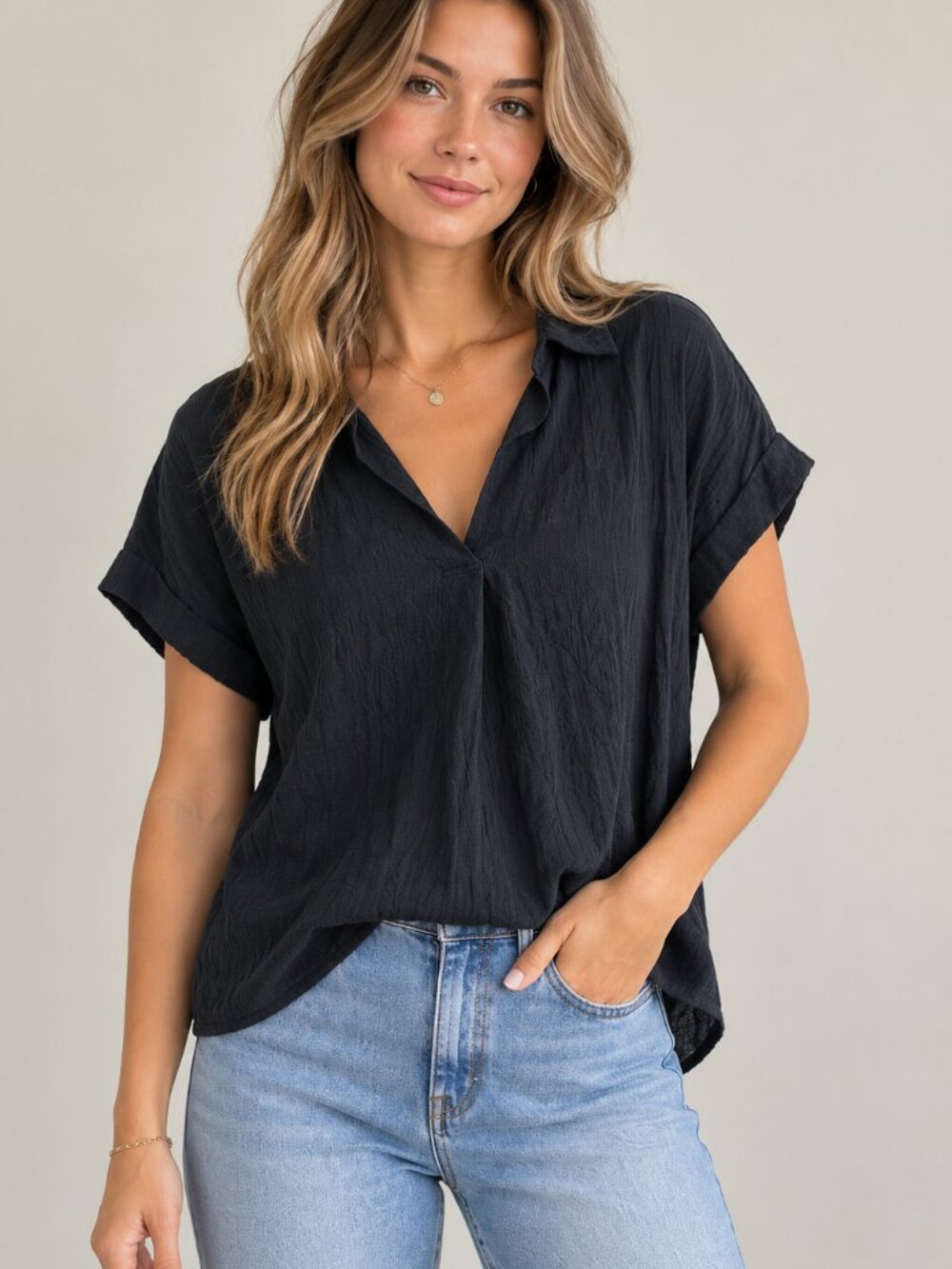 Mustard Seed Black Button Back Oversized Blouse Size S